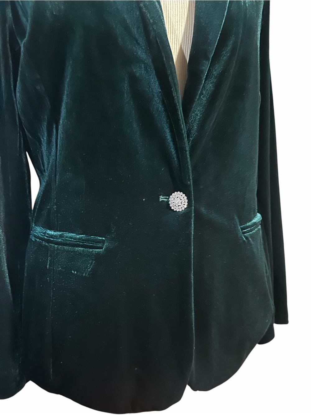 Tahari Velvet Blazer Jacket Emerald Green Size L - Picture 2 of 3